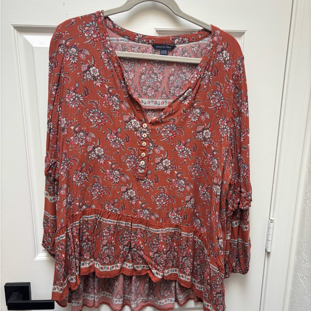 American Eagle Outfitters Floral Blouse - Rust